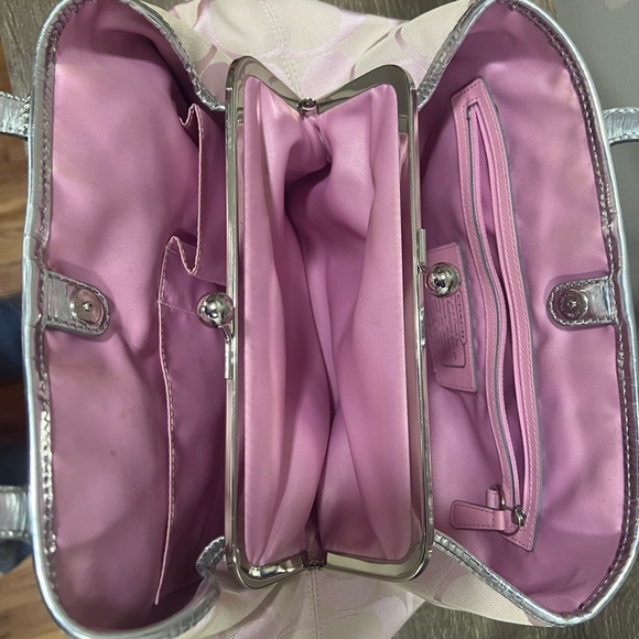 Coach Signature Stripe Pink/Silver Satchel - Picture 4 of 6